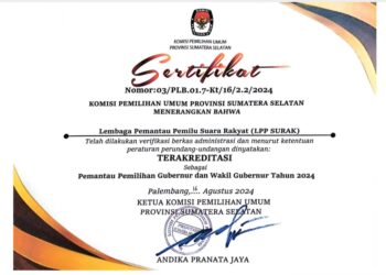 SURAK Sumsel Resmi Tersertifikasi sebagai Pemantau Pemilu 2024